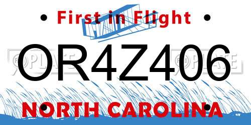 OR4Z406 North Carolina License Plate