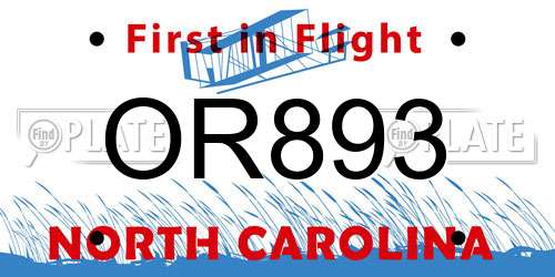OR893 North Carolina License Plate
