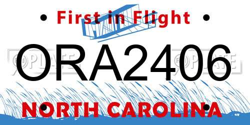 ORA2406 North Carolina License Plate