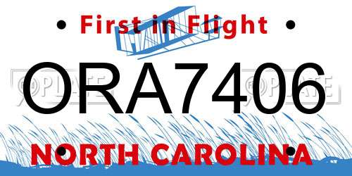 ORA7406 North Carolina License Plate