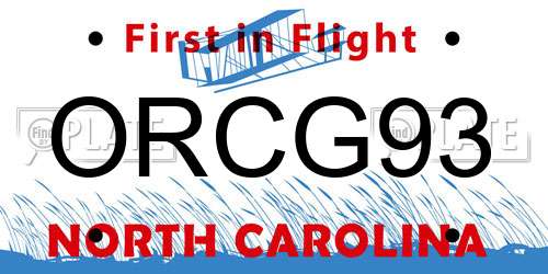 ORCG93 North Carolina License Plate
