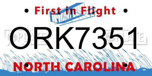 ORK7351 North Carolina License Plate