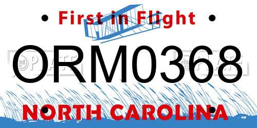 ORM0368 North Carolina License Plate