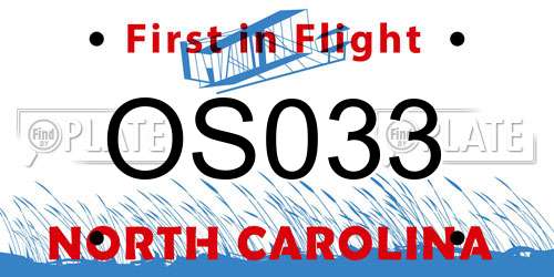 OS033 North Carolina License Plate