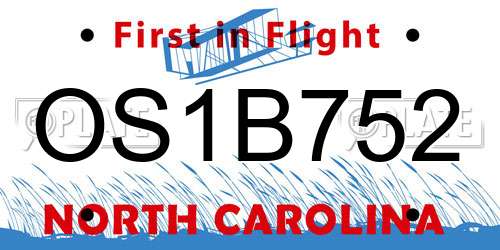 OS1B752 North Carolina License Plate