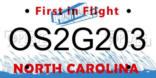 OS2G203 North Carolina License Plate