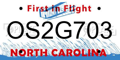 OS2G703 North Carolina License Plate