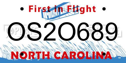OS2O689 North Carolina License Plate