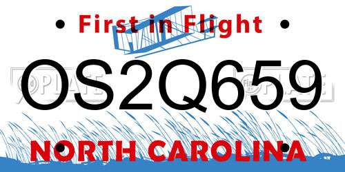 OS2Q659 North Carolina License Plate
