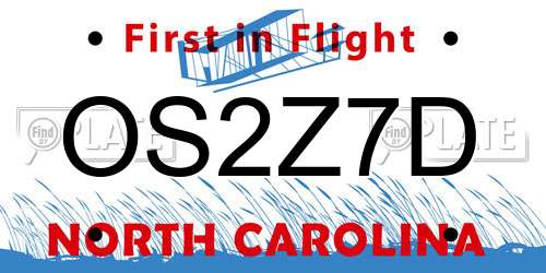 OS2Z7D North Carolina License Plate