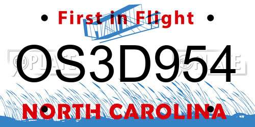 OS3D954 North Carolina License Plate
