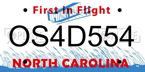 OS4D554 North Carolina License Plate