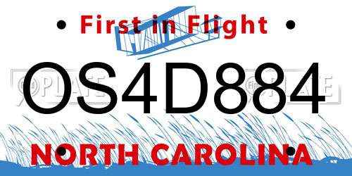 OS4D884 North Carolina License Plate
