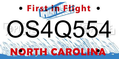 OS4Q554 North Carolina License Plate