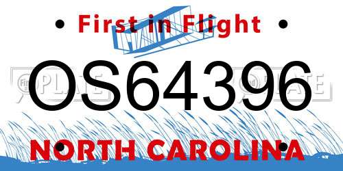 OS64396 North Carolina License Plate