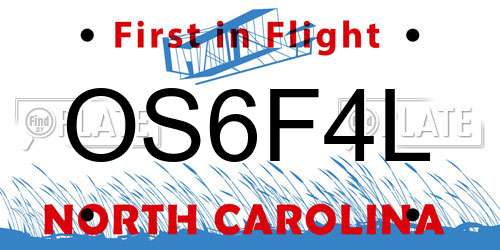 OS6F4L North Carolina License Plate