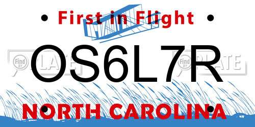 OS6L7R North Carolina License Plate