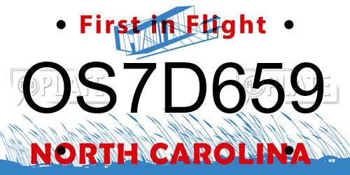 OS7D659 North Carolina License Plate