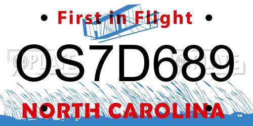 OS7D689 North Carolina License Plate