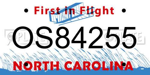 OS84255 North Carolina License Plate