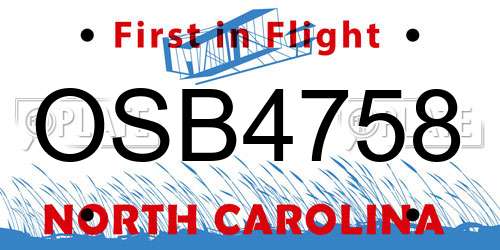 OSB4758 North Carolina License Plate
