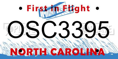 OSC3395 North Carolina License Plate