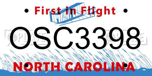 OSC3398 North Carolina License Plate