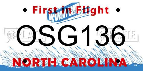 OSG136 North Carolina License Plate