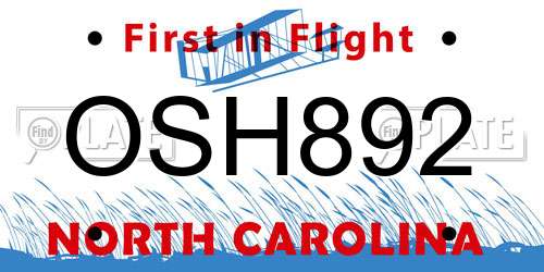 OSH892 North Carolina License Plate