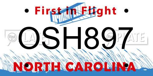 OSH897 North Carolina License Plate