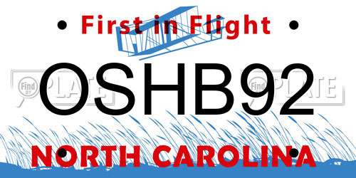 OSHB92 North Carolina License Plate