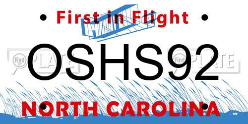 OSHS92 North Carolina License Plate