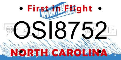 OSI8752 North Carolina License Plate