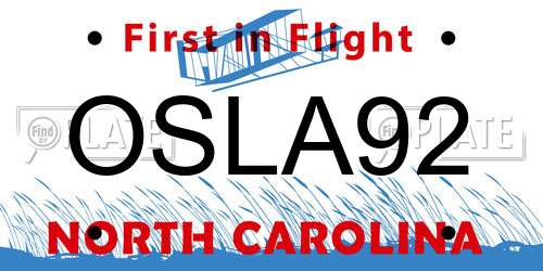 OSLA92 North Carolina License Plate