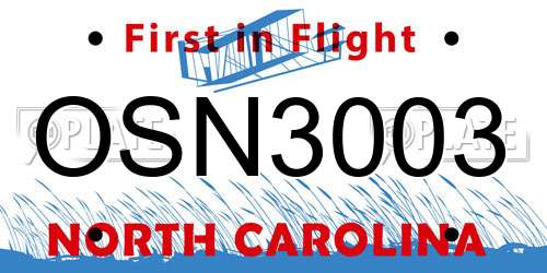 OSN3003 North Carolina License Plate