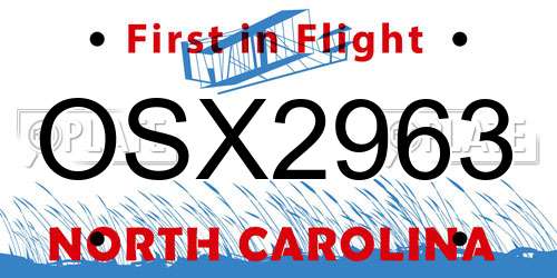 OSX2963 North Carolina License Plate