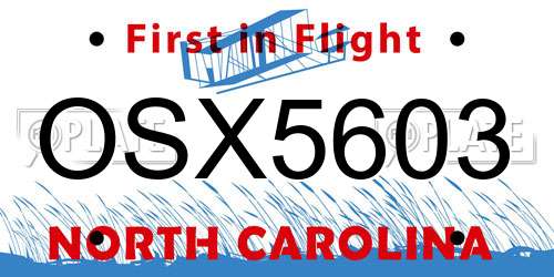 OSX5603 North Carolina License Plate