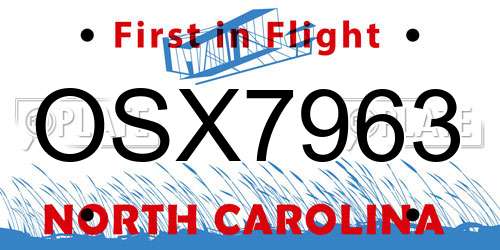 OSX7963 North Carolina License Plate