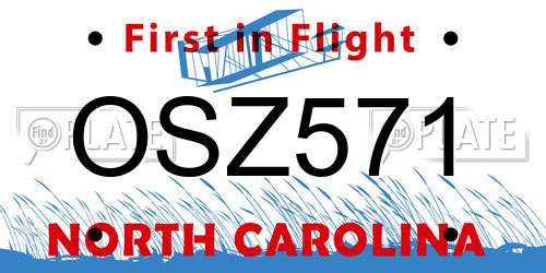 OSZ571 North Carolina License Plate
