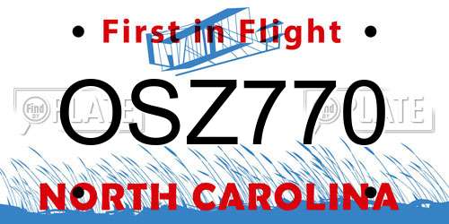 OSZ770 North Carolina License Plate