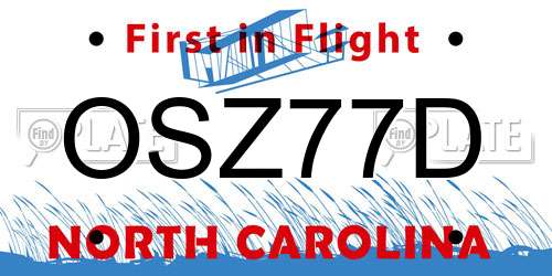 OSZ77D North Carolina License Plate