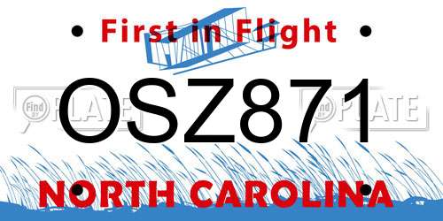 OSZ871 North Carolina License Plate