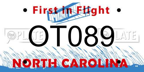 OT089 North Carolina License Plate