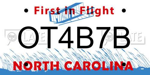 OT4B7B North Carolina License Plate