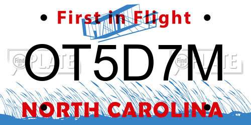 OT5D7M North Carolina License Plate
