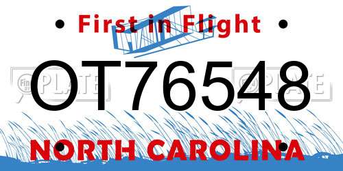 OT76548 North Carolina License Plate