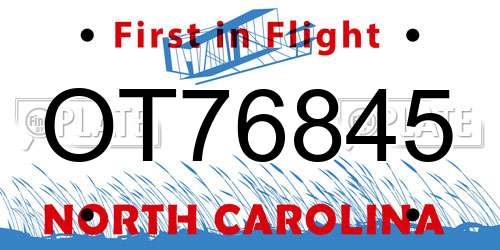 OT76845 North Carolina License Plate