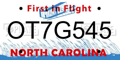 OT7G545 North Carolina License Plate