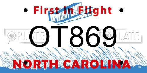OT869 North Carolina License Plate