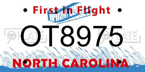 OT8975 North Carolina License Plate